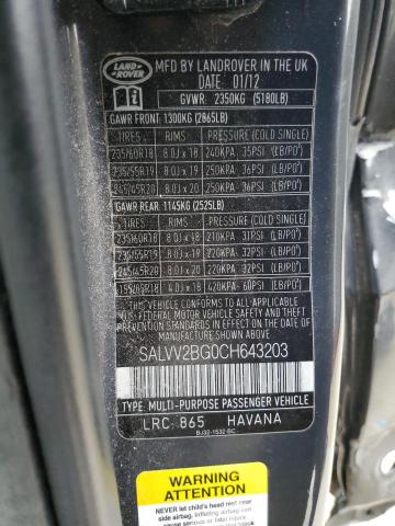 Photo 14 from auction – 2012 LAND ROVER RANGE ROVE with VIN SALVV2BG0CH643203