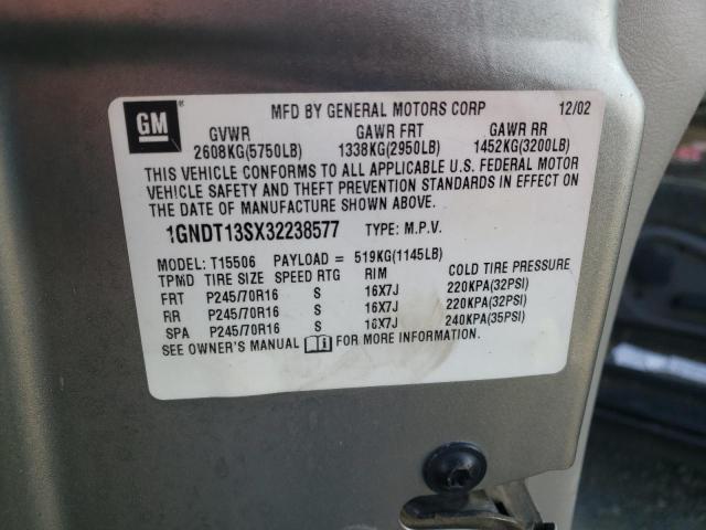 Photo 14 from auction – 2003 CHEVROLET TRAILBLAZE with VIN 1GNDT13SX32238577