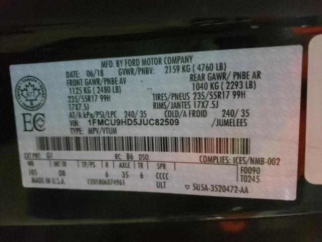 Photo 14 from auction – 2018 FORD ESCAPE SEL with VIN 1FMCU9HD5JUC82509