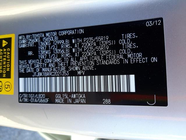 Photo 14 from auction – 2012 LEXUS RX 350 with VIN JTJBK1BA9C2021353