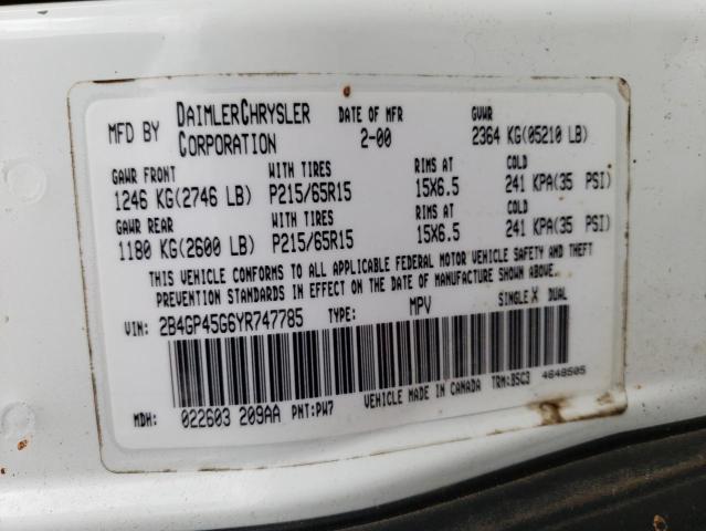 Photo 14 from auction – 2000 DODGE CARAVAN SE with VIN 2B4GP45G6YR747785