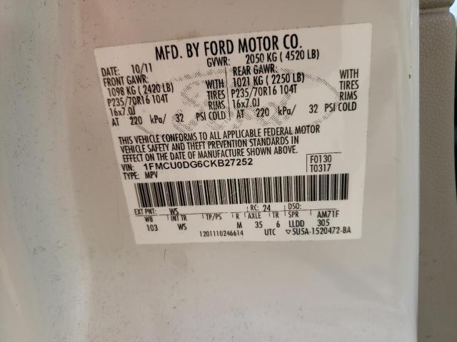 Photo 14 from auction – 2012 FORD ESCAPE XLT with VIN 1FMCU0DG6CKB27252