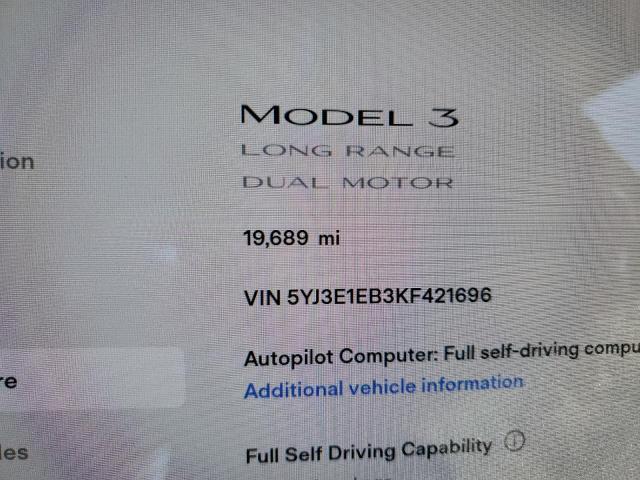 Photo 9 from auction – 2019 TESLA MODEL 3 with VIN 5YJ3E1EB3KF421696