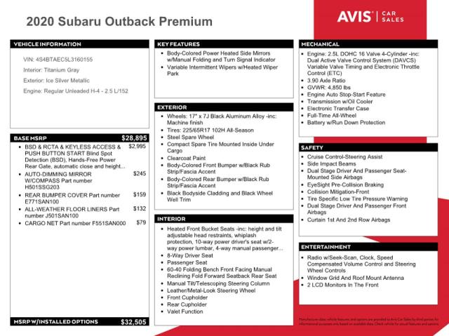 Photo 13 from auction – 2020 SUBARU OUTBACK PR with VIN 4S4BTAEC5L3160155