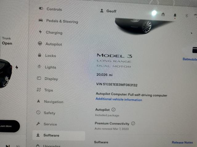 Photo 9 from auction – 2021 TESLA MODEL 3 with VIN 5YJ3E1EB3MF063132