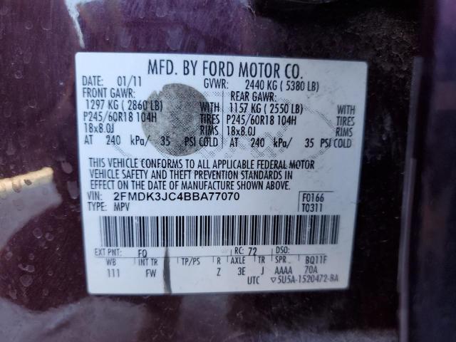 Photo 14 from auction – 2011 FORD EDGE SEL with VIN 2FMDK3JC4BBA77070