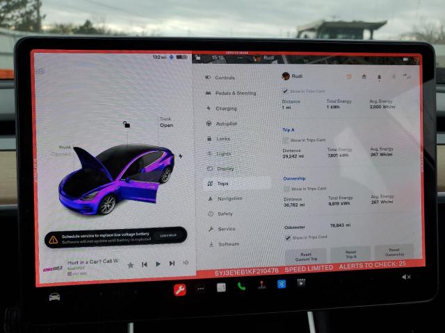 Photo 9 from auction – 2019 TESLA MODEL 3 with VIN 5YJ3E1EB1KF210478