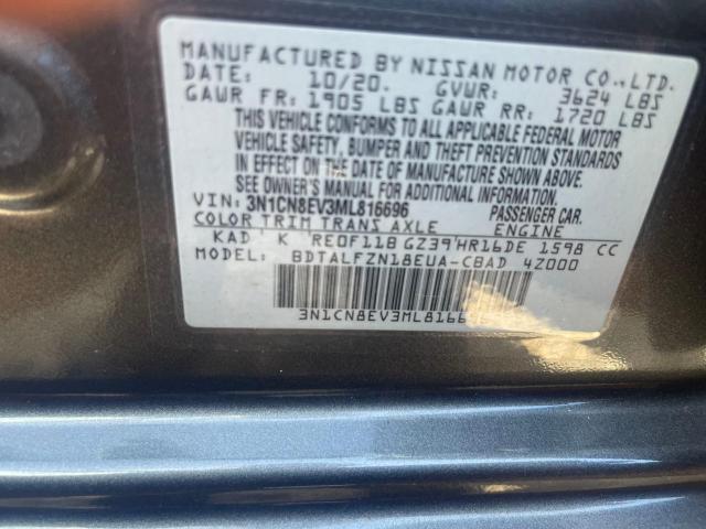 Photo 10 from auction – 2021 NISSAN VERSA SV with VIN 3N1CN8EV3ML816696