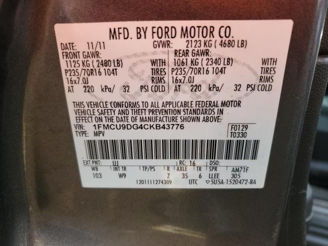 Photo 14 from auction – 2012 FORD ESCAPE XLT with VIN 1FMCU9DG4CKB43776