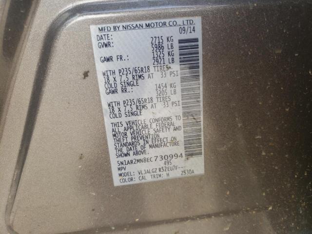 Photo 14 from auction – 2014 NISSAN PATHFINDER with VIN 5N1AR2MN8EC730994