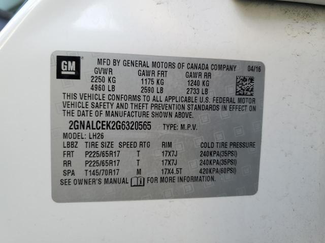 Photo 14 from auction – 2016 CHEVROLET EQUINOX LT with VIN 2GNALCEK2G6320565