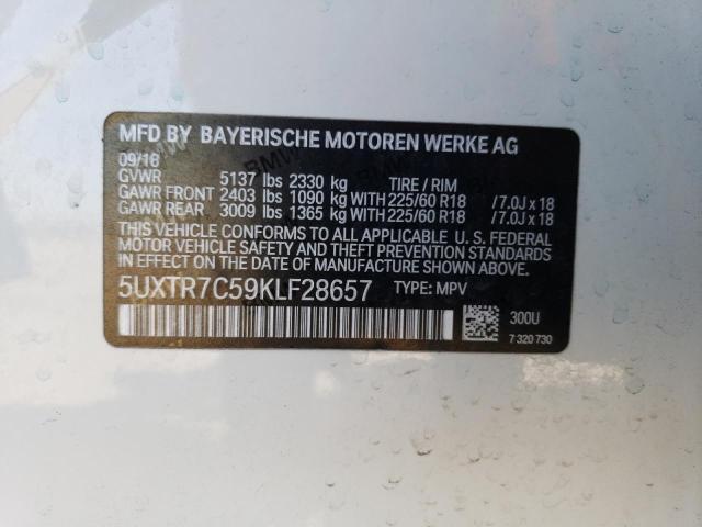 Photo 14 from auction – 2019 BMW X3 SDRIVE3 with VIN 5UXTR7C59KLF28657