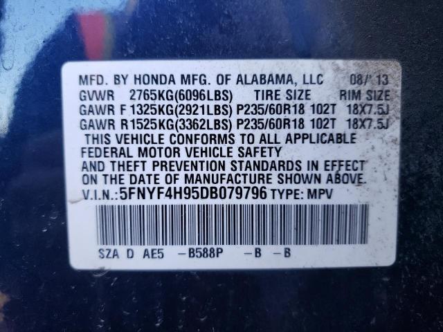 Photo 14 from auction – 2013 HONDA PILOT TOUR with VIN 5FNYF4H95DB079796