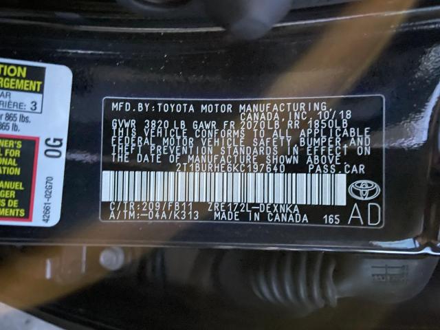 Photo 10 from auction – 2019 TOYOTA COROLLA L with VIN 2T1BURHE6KC197640