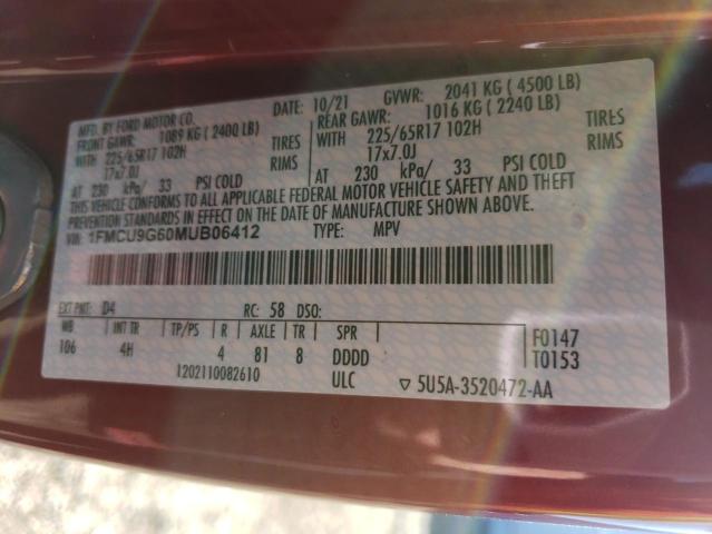 Photo 14 from auction – 2021 FORD ESCAPE SE with VIN 1FMCU9G60MUB06412