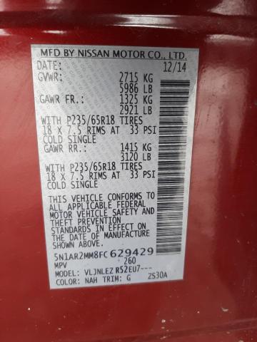 Photo 14 from auction – 2015 NISSAN PATHFINDER with VIN 5N1AR2MM8FC629429