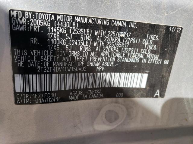 Photo 14 from auction – 2012 TOYOTA RAV4 with VIN 2T3ZF4DV1CW150492