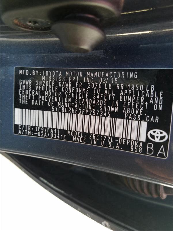 Zdjęcie 10 z aukcji – 2015 TOYOTA COROLLA L z VIN 5YFBURHE3FP297345