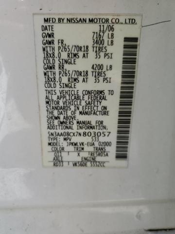 Photo 14 from auction – 2007 INFINITI QX56 with VIN 5N3AA08CX7N803057