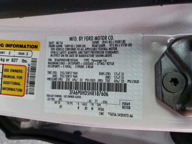 Photo 14 from auction – 2017 FORD FUSION SE with VIN 3FA6P0HD5HR187606