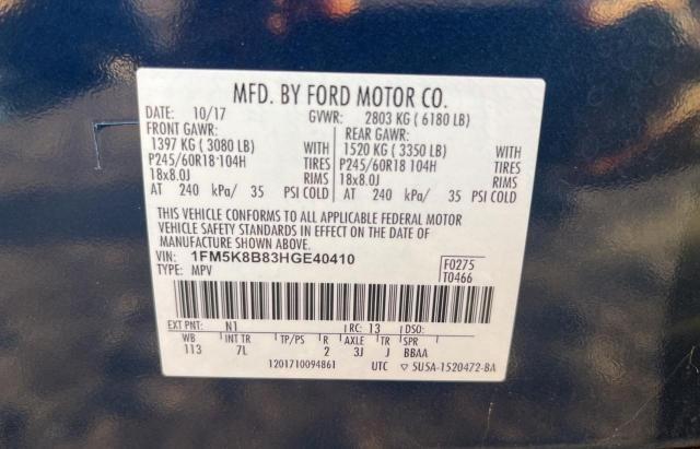 Photo 10 from auction – 2017 FORD EXPLORER with VIN 1FM5K8B83HGE40410
