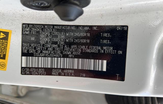 Photo 10 from auction – 2018 TOYOTA HIGHLANDER with VIN 5TDJGRFH5JS046679