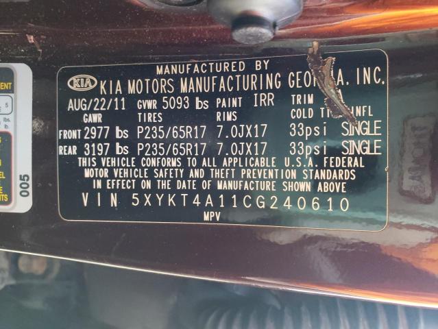 Photo 14 from auction – 2012 KIA SORENTO BA with VIN 5XYKT4A11CG240610