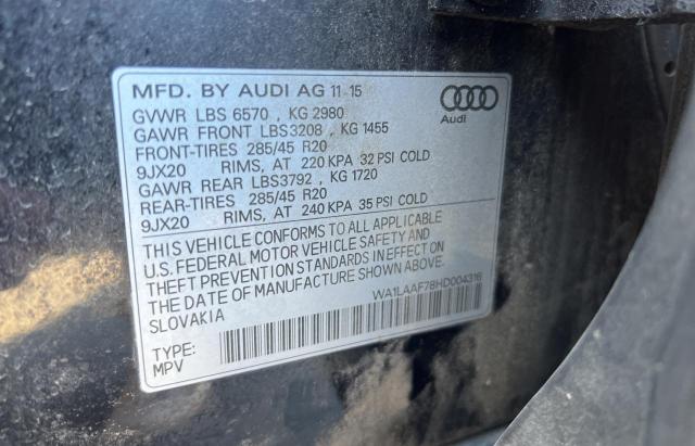Photo 10 from auction – 2017 AUDI Q7 PREMIUM with VIN WA1LAAF78HD004316