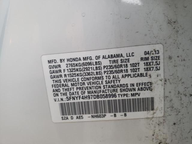 Photo 14 from auction – 2013 HONDA PILOT TOUR with VIN 5FNYF4H97DB058996