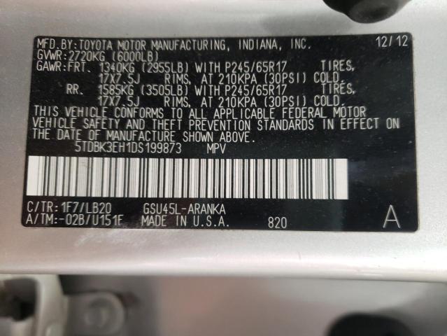 Photo 14 from auction – 2013 TOYOTA HIGHLANDER with VIN 5TDBK3EH1DS199873