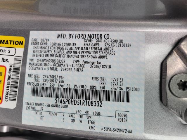 Photo 10 from auction – 2020 FORD FUSION SE with VIN 3FA6P0HD5LR108332