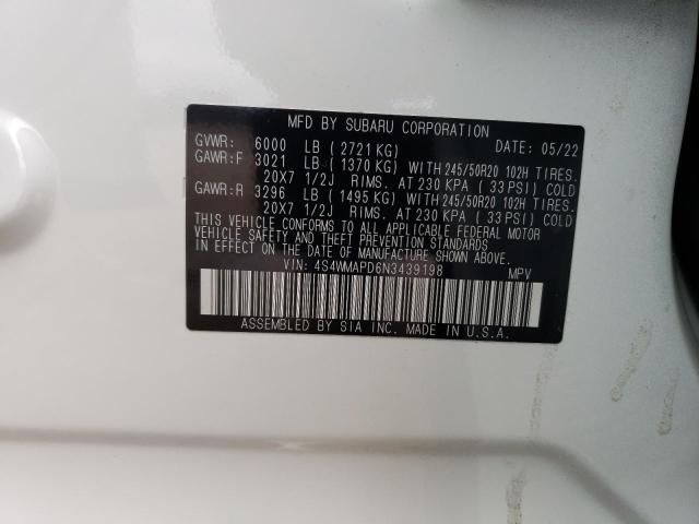 Photo 14 from auction – 2022 SUBARU ASCENT LIM with VIN 4S4WMAPD6N3439198