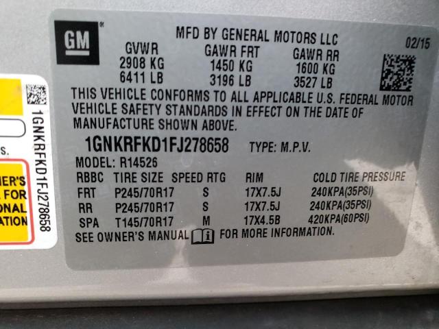Photo 14 from auction – 2015 CHEVROLET TRAVERSE L with VIN 1GNKRFKD1FJ278658
