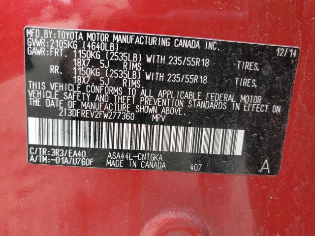 Photo 14 from auction – 2015 TOYOTA RAV4 LIMIT with VIN 2T3DFREV2FW277360