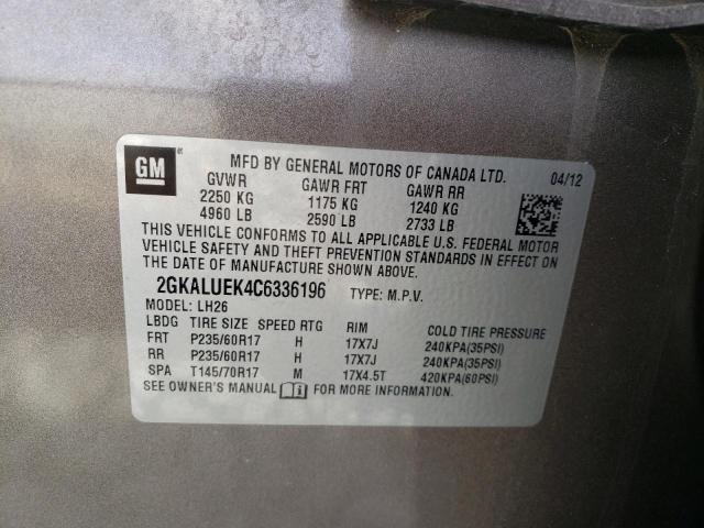 Photo 14 from auction – 2012 GMC TERRAIN SL with VIN 2GKALUEK4C6336196