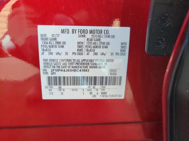 Photo 10 from auction – 2017 FORD EDGE SEL with VIN 2FMPK4J93HBC41893