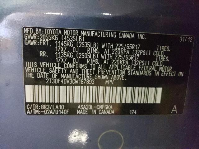 Photo 14 from auction – 2012 TOYOTA RAV4 LIMIT with VIN 2T3DF4DV3CW187893