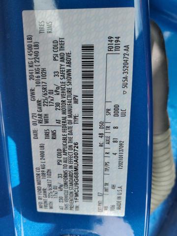 Photo 14 from auction – 2021 FORD ESCAPE SE with VIN 1FMCU9G68MUA00726