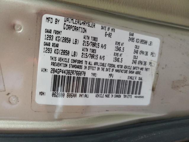 Photo 14 from auction – 2002 DODGE GRAND CARA with VIN 2B4GP44382R766070