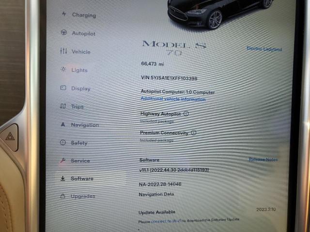 Photo 9 from auction – 2015 TESLA MODEL S with VIN 5YJSA1E1XFF103398