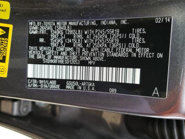 Photo 14 from auction – 2014 TOYOTA HIGHLANDER with VIN 5TDYKRFH9ES012053