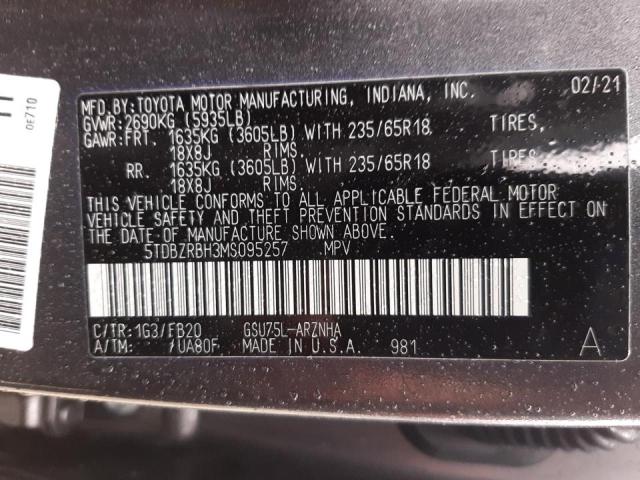 Photo 14 from auction – 2021 TOYOTA HIGHLANDER with VIN 5TDBZRBH3MS095257