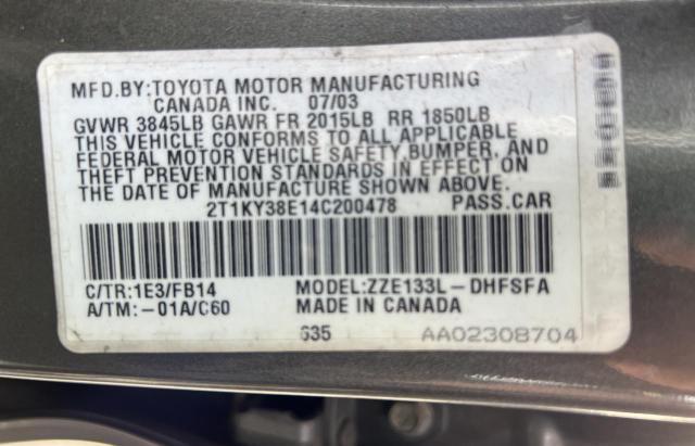 Photo 10 from auction – 2004 TOYOTA COROLLA MA with VIN 2T1KY38E14C200478
