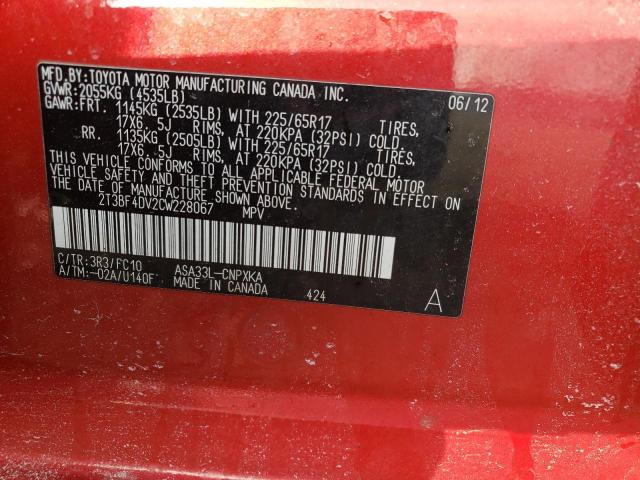 Photo 14 from auction – 2012 TOYOTA RAV4 with VIN 2T3BF4DV2CW228067