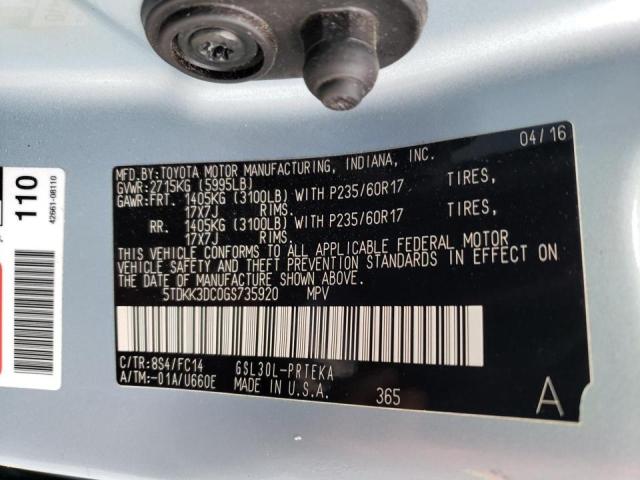 Photo 14 from auction – 2016 TOYOTA SIENNA LE with VIN 5TDKK3DC0GS735920