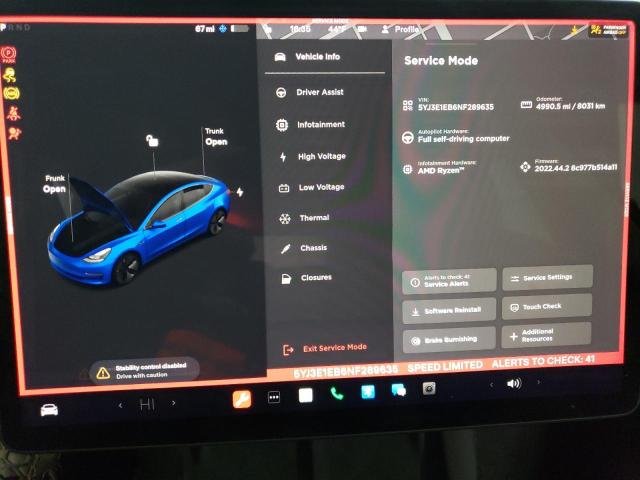 Photo 9 from auction – 2022 TESLA MODEL 3 with VIN 5YJ3E1EB6NF289635