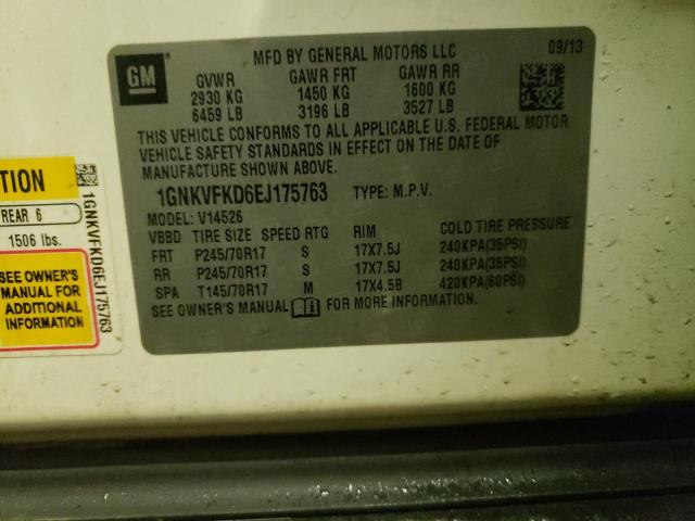 Photo 14 from auction – 2014 CHEVROLET TRAVERSE L with VIN 1GNKVFKD6EJ175763