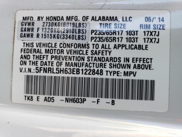 Photo 14 from auction – 2014 HONDA ODYSSEY EX with VIN 5FNRL5H63EB122848