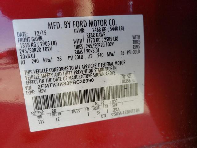 Photo 14 from auction – 2015 FORD EDGE TITAN with VIN 2FMTK3K83FBC38990