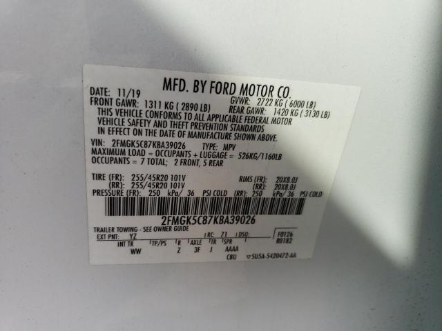Photo 14 from auction – 2019 FORD FLEX SEL with VIN 2FMGK5C87KBA39026